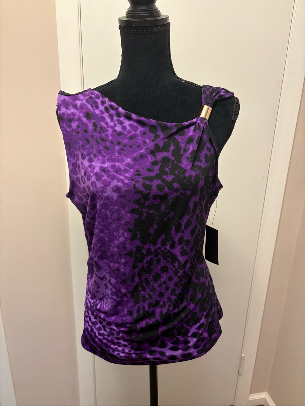 BOLD elements Purple Animal-Print One-Shoulder Camisole with Gold Accent